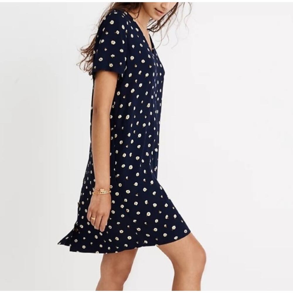 Madewell Womens Button-Back Short Easy Shift Dress Daisy Dots Size S